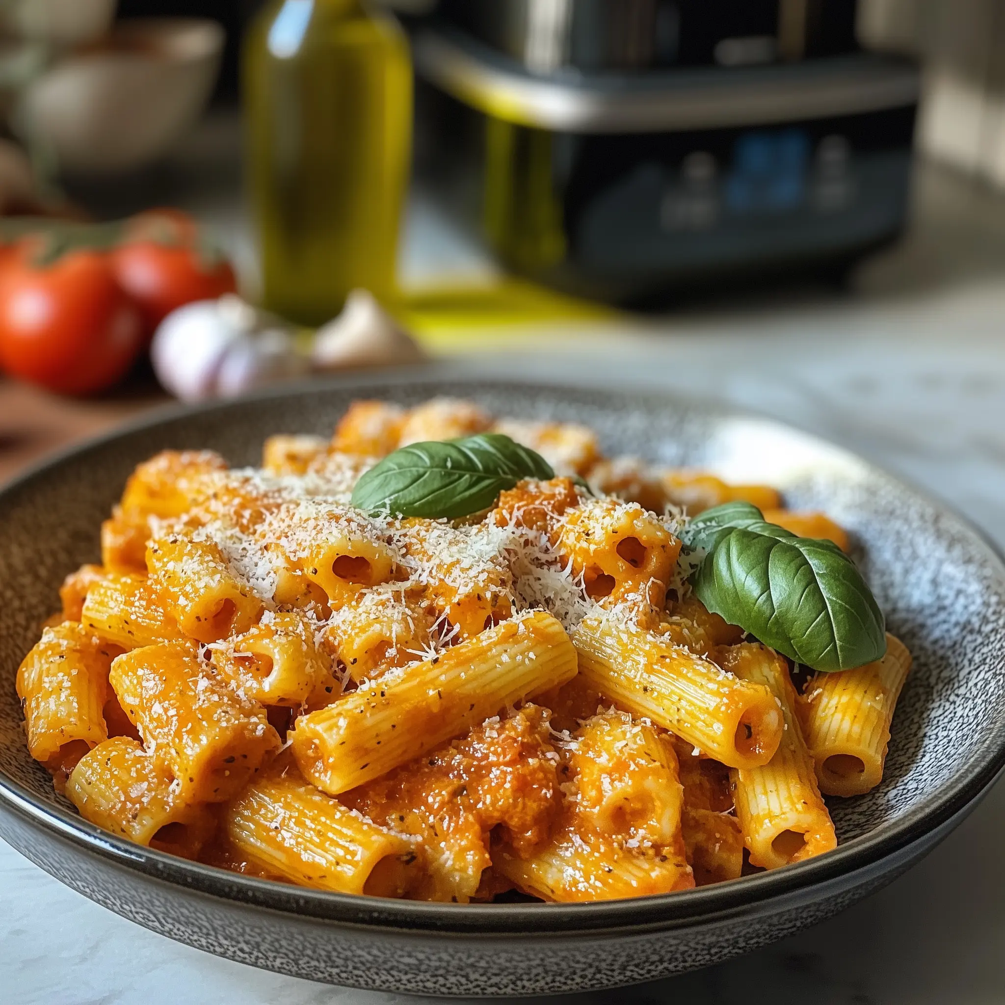 Pasta mit cremiger Tomatensauce aus der Heißluftfritteuse